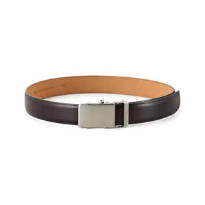Automatic Italian leather belt with brushed silver buckle – brown strap