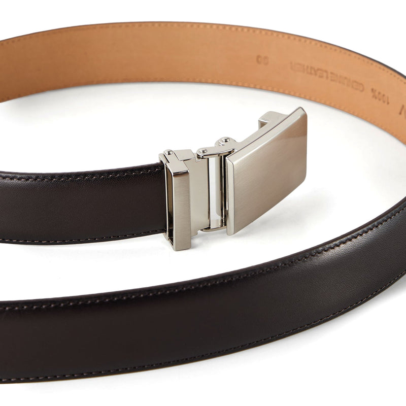 Automatic Italian leather belt with brushed silver buckle – black strap