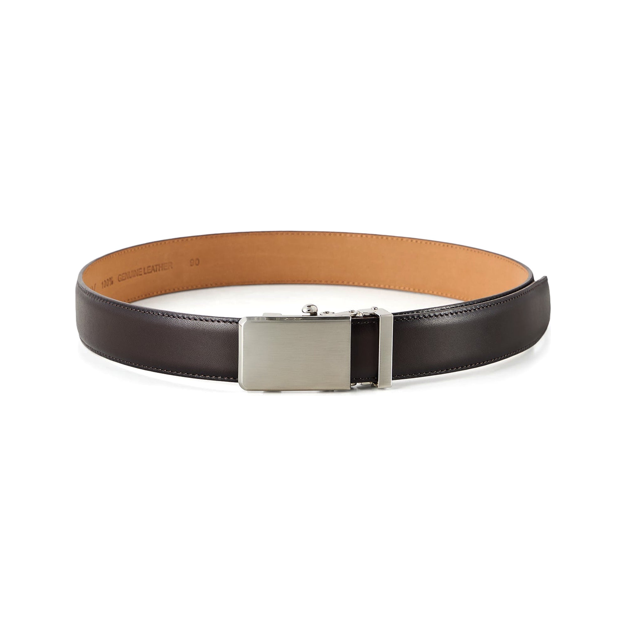 Automatic Italian leather belt with brushed silver buckle – brown strap