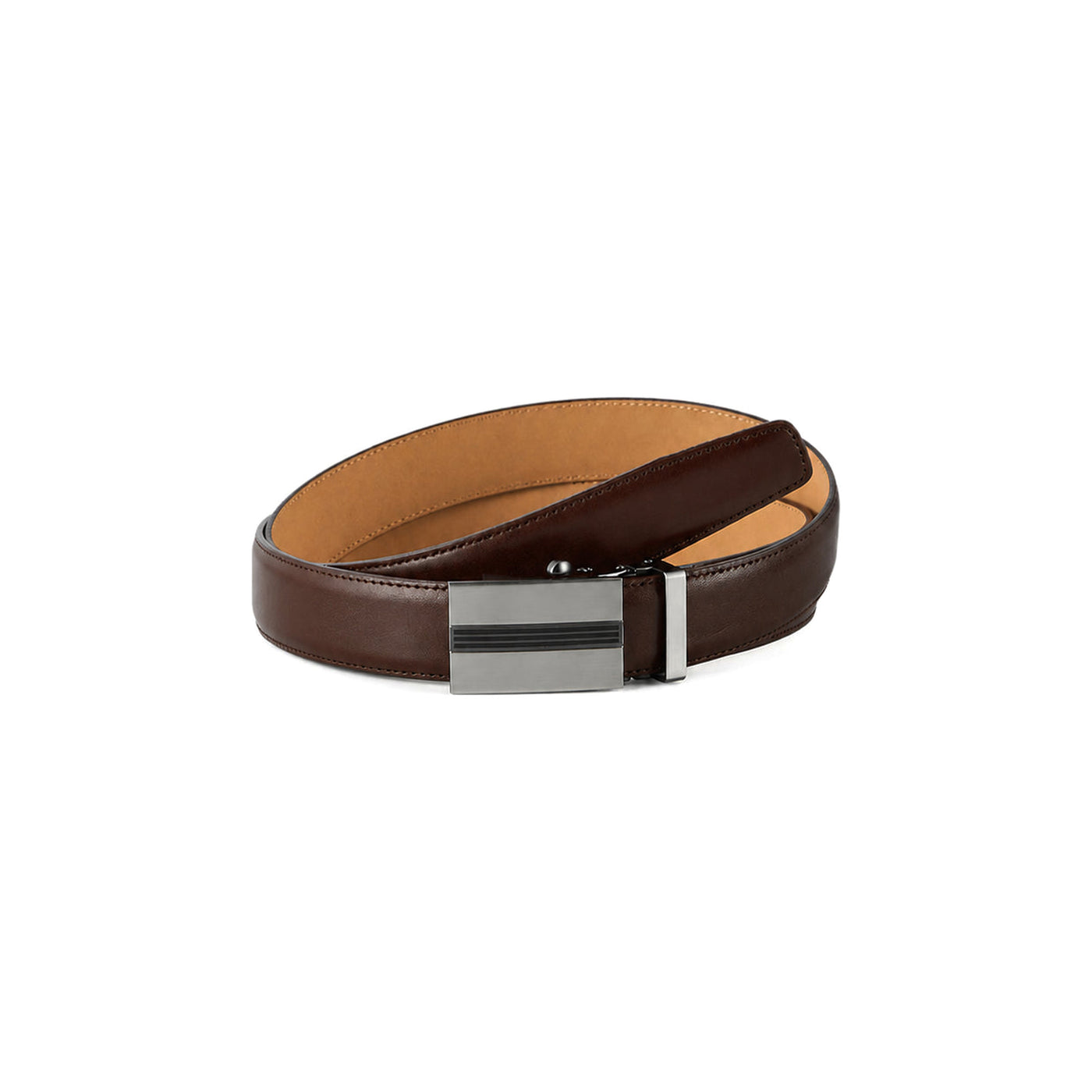 Automatic Italian leather belt with brushed gun metal buckle – brown strap
